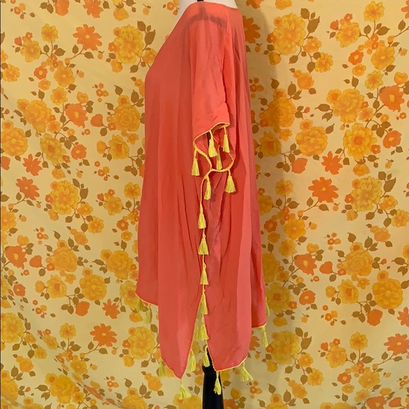 NWT C&T Beach Coral and Yellow Tassel Cover Up - Picture 4 of 8